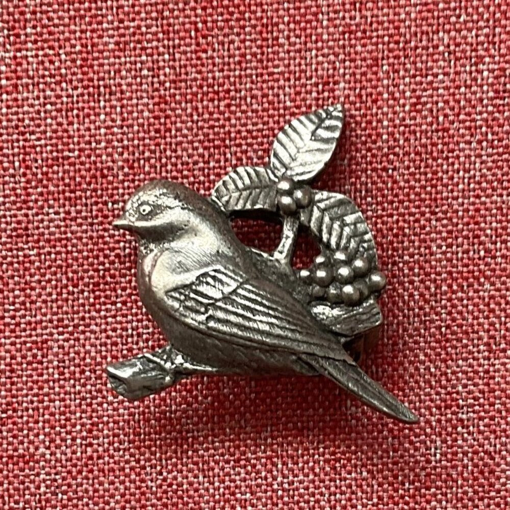 VINTAGE BIRDS & BLOOM 2002 BIRD PERCHED ON BRANCH  PEWTER